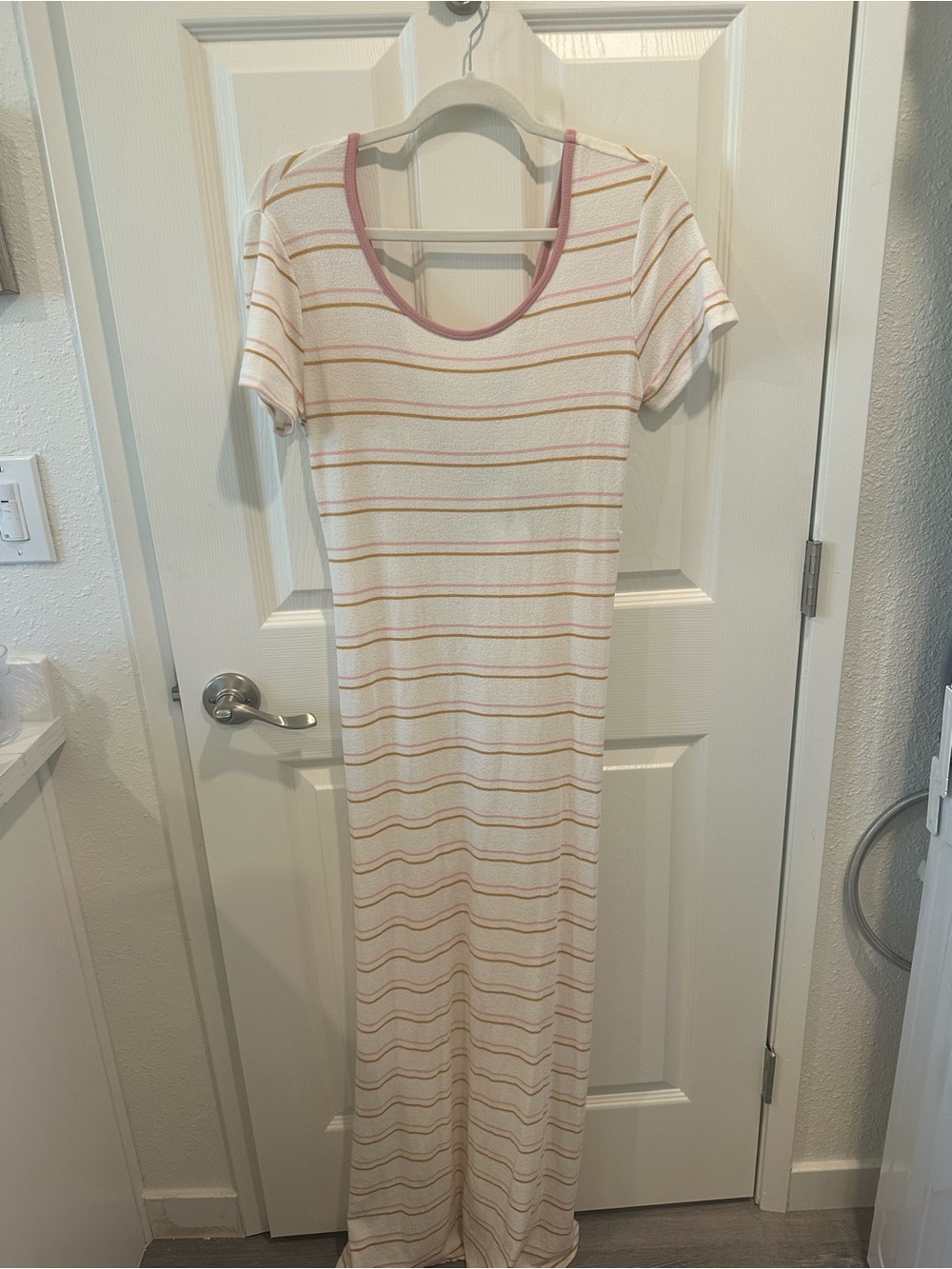 Go Couture Cream Maxi Dress with Pink Trim and Yellow Stripes